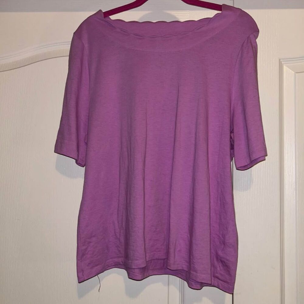 Talbots purple pink orchid pima cotton scallop short elbow sleeve top shirt XLP